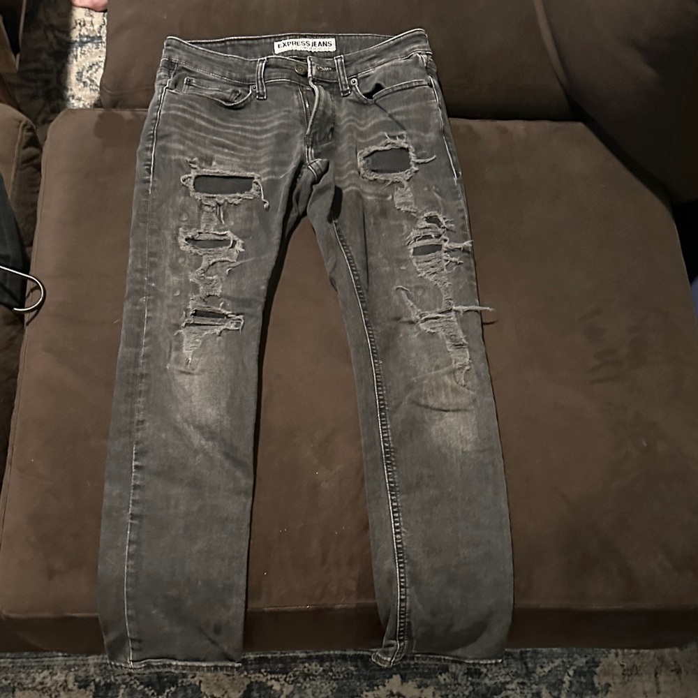 John Varvatos Charcoal Distressed Skinny Jeans